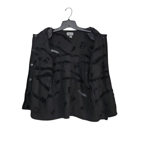 VTG 90s BEREK 2 Womens Black Chenille Tiger Beaded Knit Cardigan Sweater Medium - Picture 2 of 6